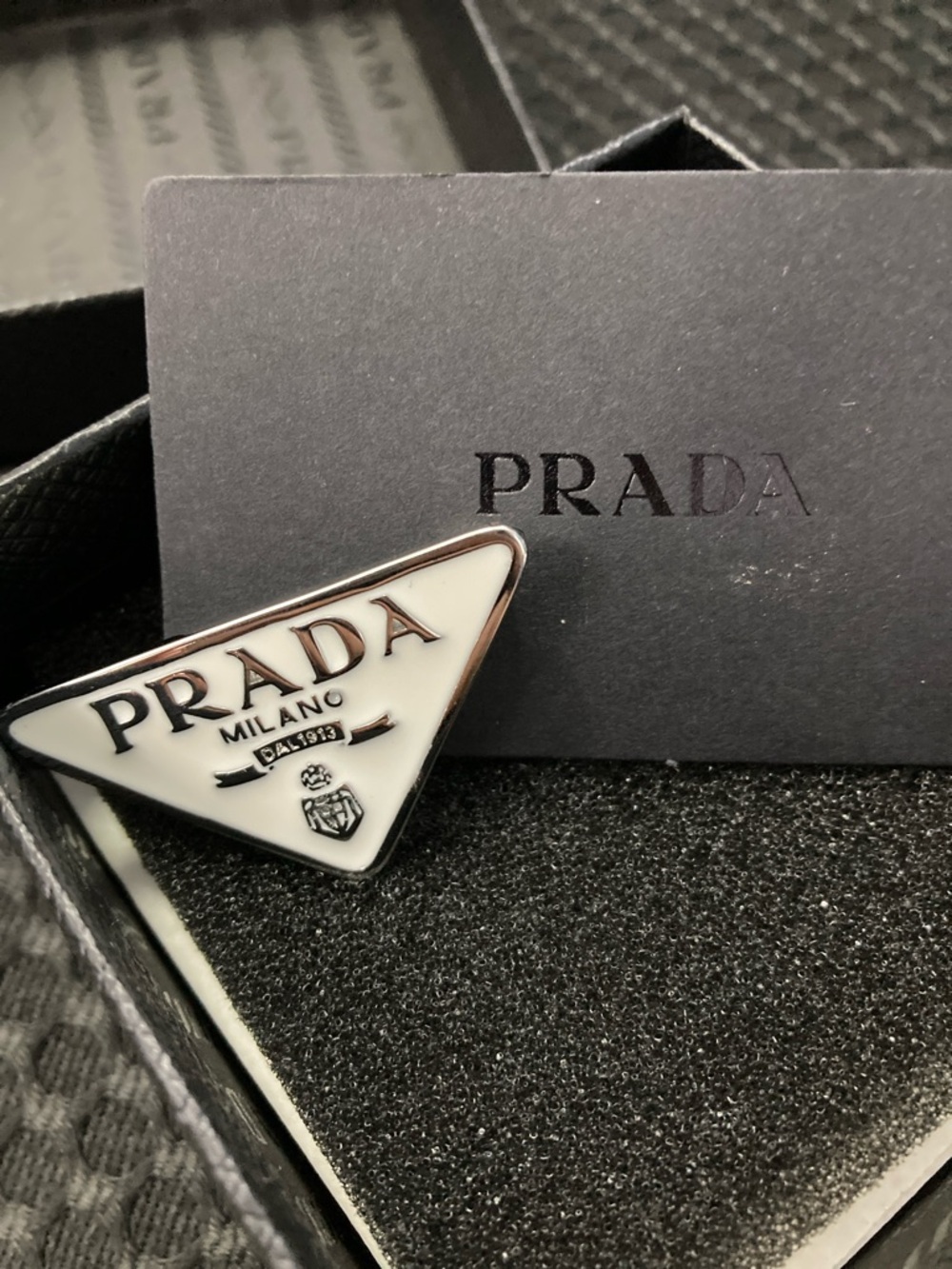 Authentic Prada White Triangle Logo Cuff Link with Black Trim - Picture 2 of 4